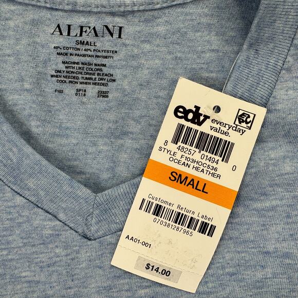 Alfani Mens V-Neck Short Sleeve Regular Fit Undershirt T-Shirt Light Blue S - Picture 2 of 3